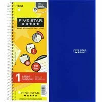 Five Star 1 Subject Notebook with Margin, 10.5 inches X 8 inches Sheets - 100 Count, 12 Books / Case 