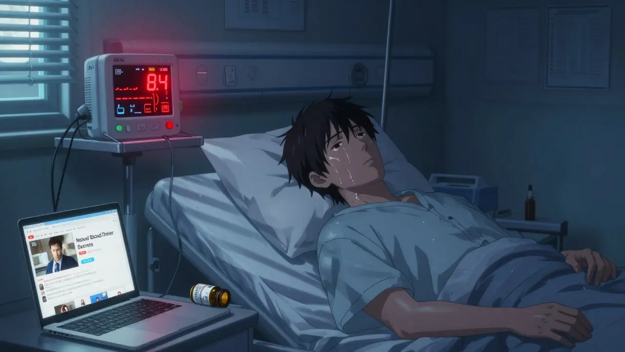 Patient in hospital with INR alarm flashing 8.4, Danshen pills spilled on floor.