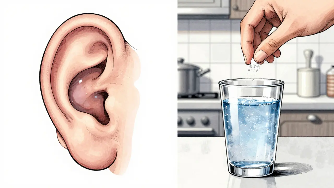 Comparison of an over-pressurized inner ear and a balanced meal of low salt and water.