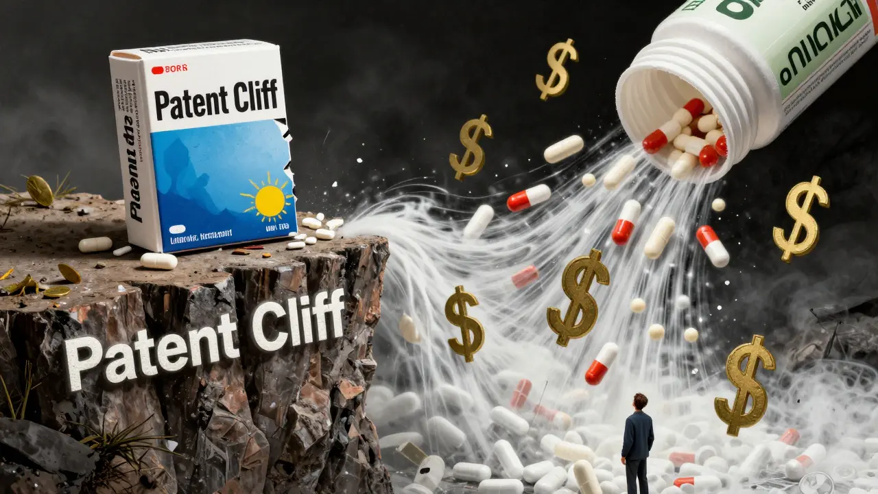 Cliff edge showing price drop as generics flood market