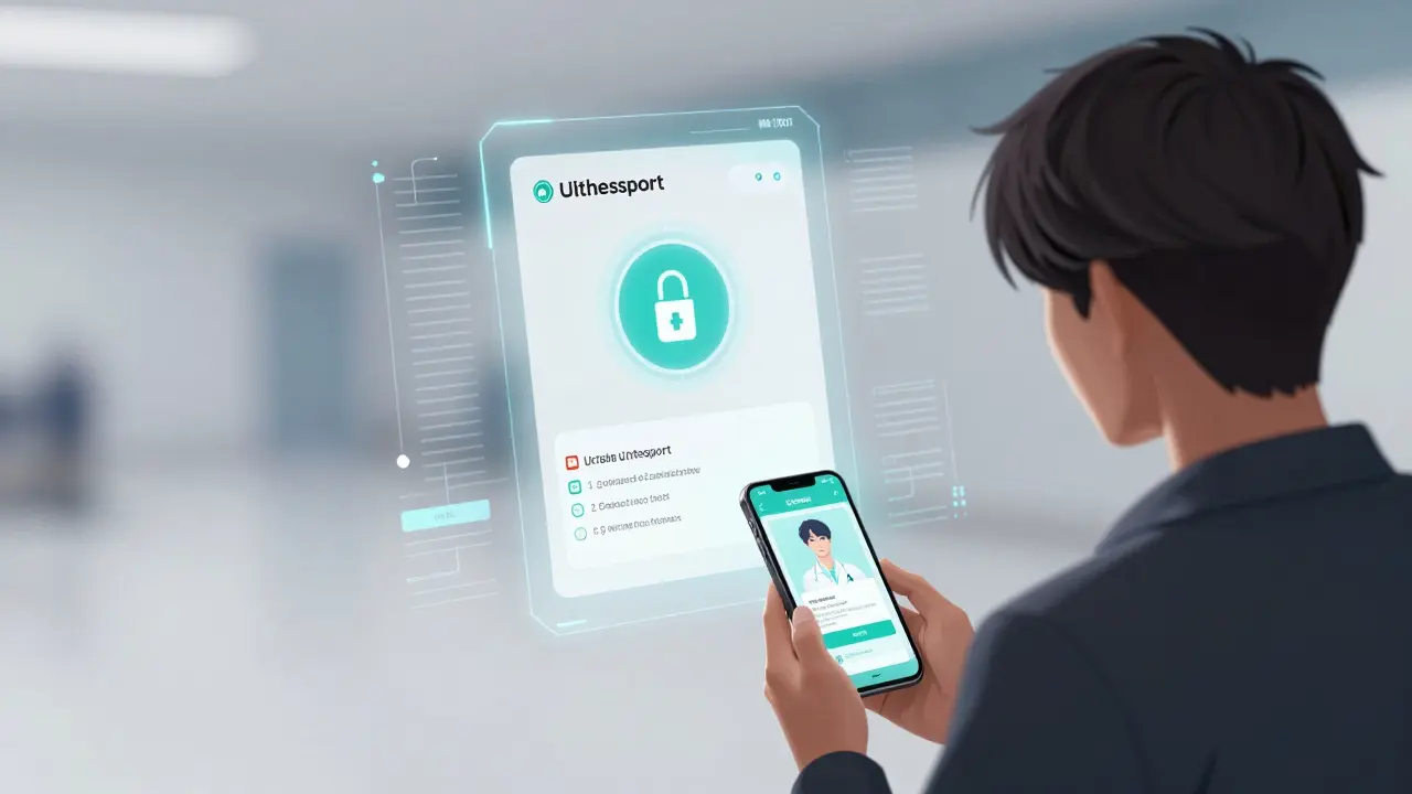 Holographic digital medication passport displaying secure travel health data