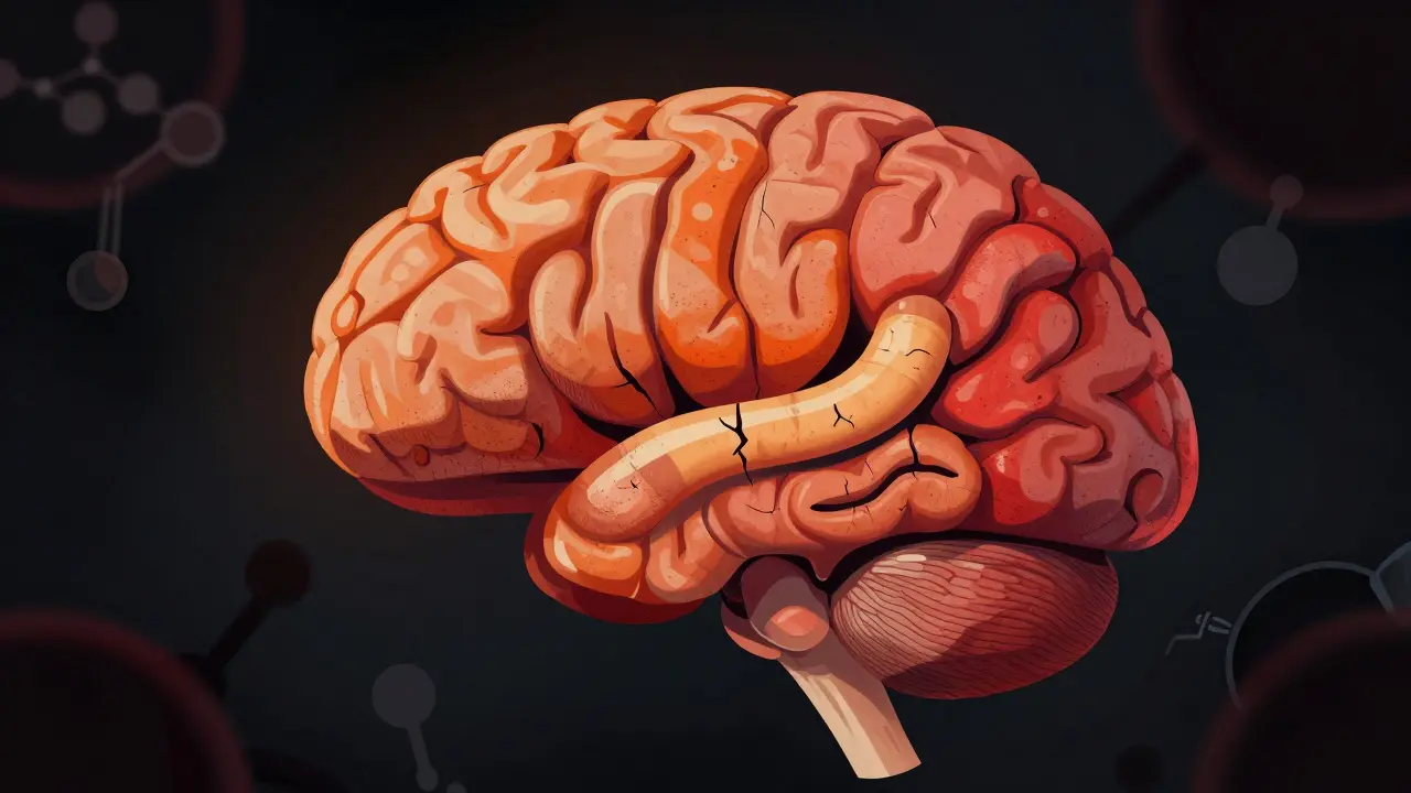 Stylized brain showing damage from medication in seinen manga art