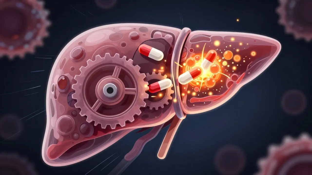 Cellular enzymes processing drugs with toxic buildup