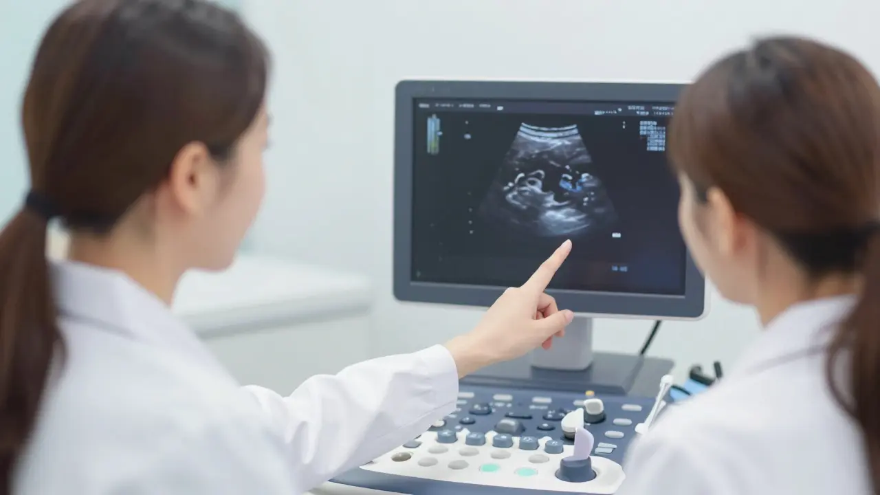Doctor explaining ultrasound results to patient