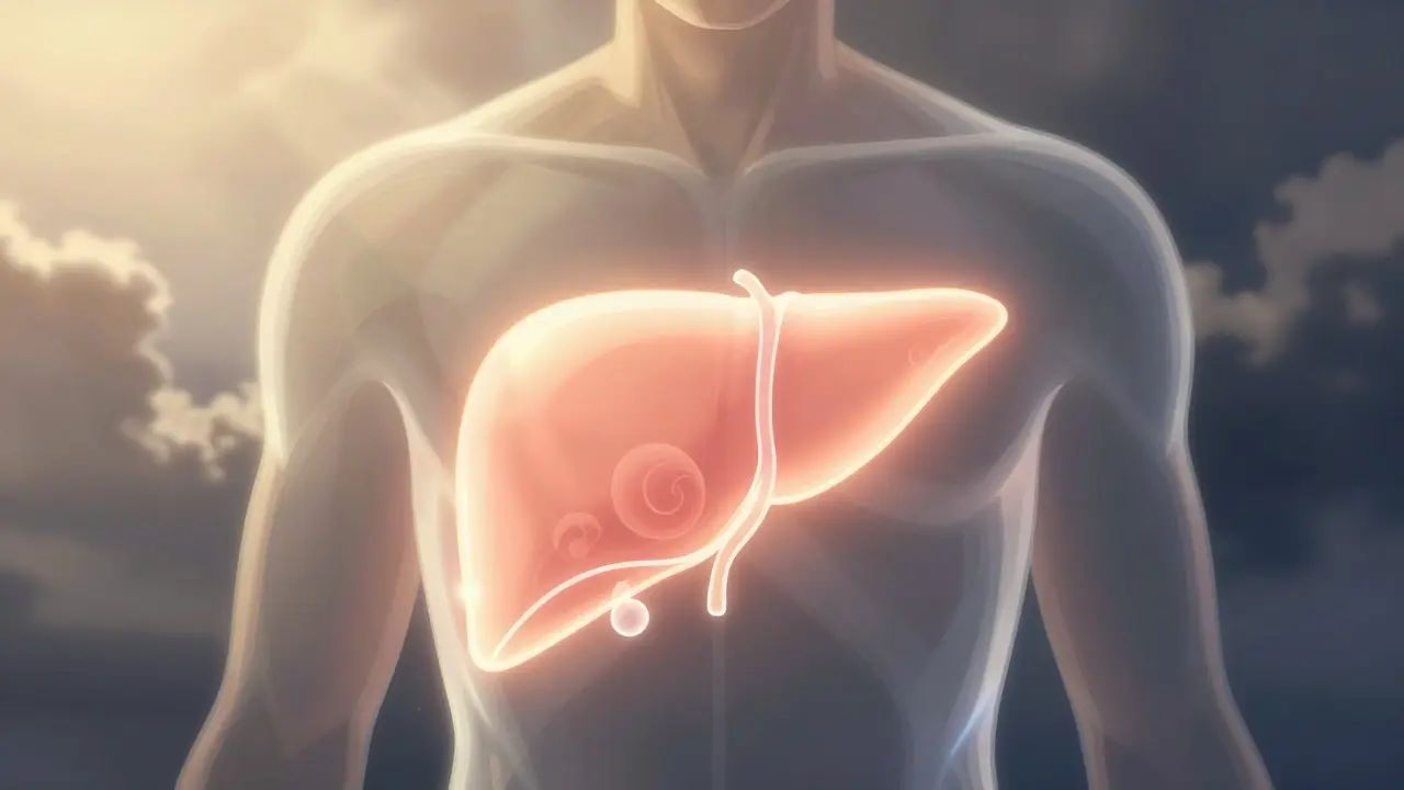 Seinen style image of liver transplant hope with golden light