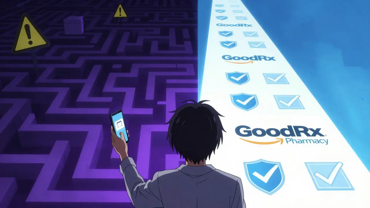 Character choosing between safe and unsafe online pharmacies