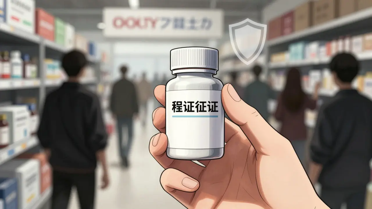 Hand holding safe generic medication with shield symbol