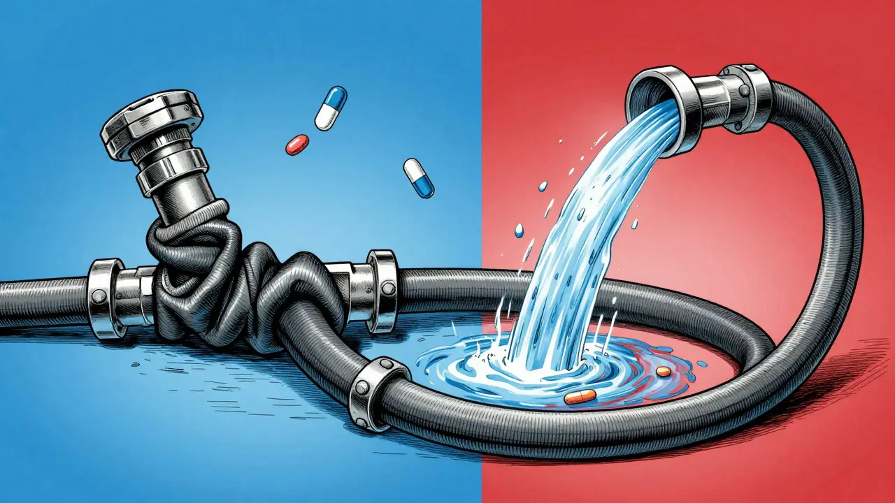 Metaphorical illustration of constricted vs relaxed blood vessels