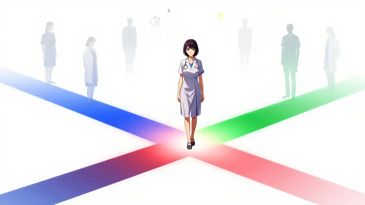 Patient standing at crossroads of treatment options