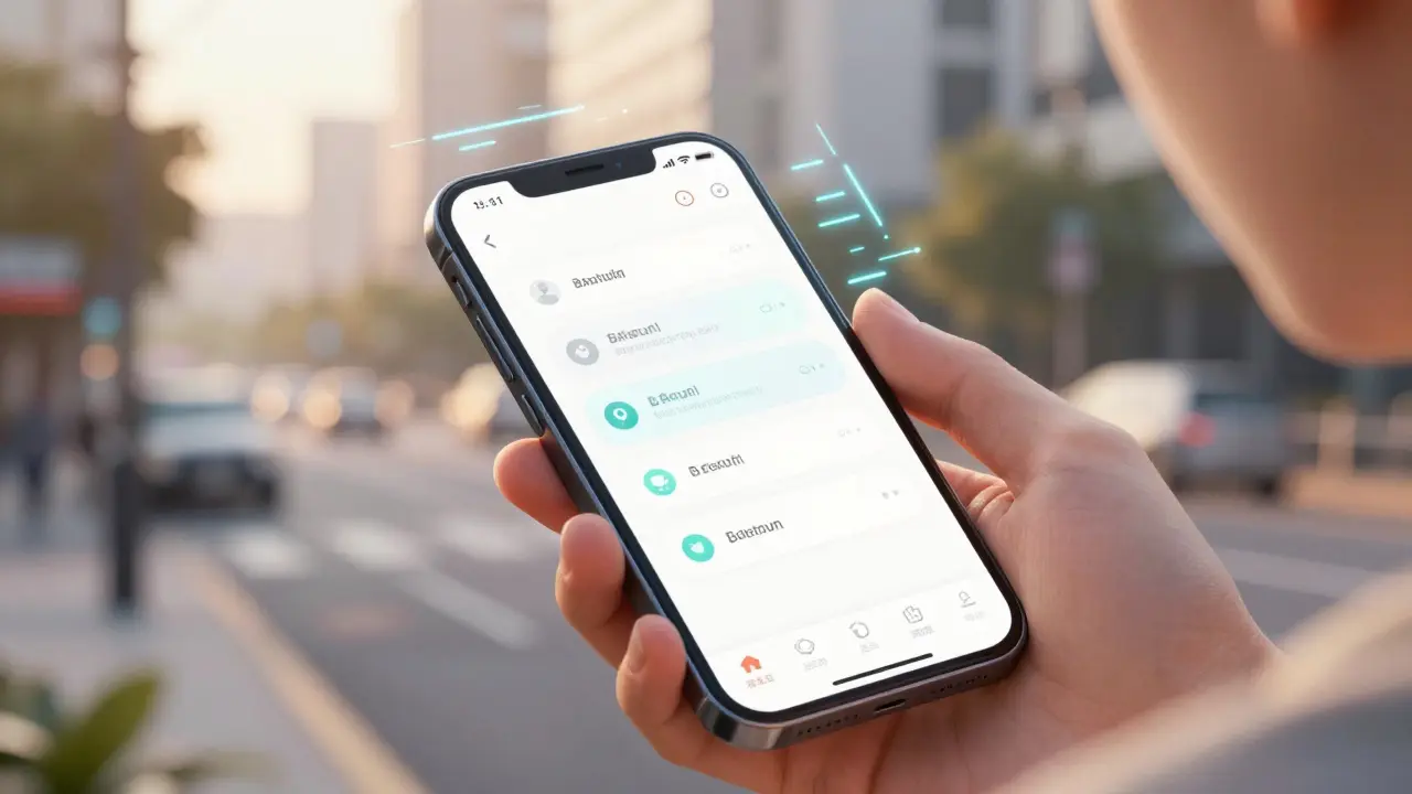 Smartphone health app with holographic data, anime style