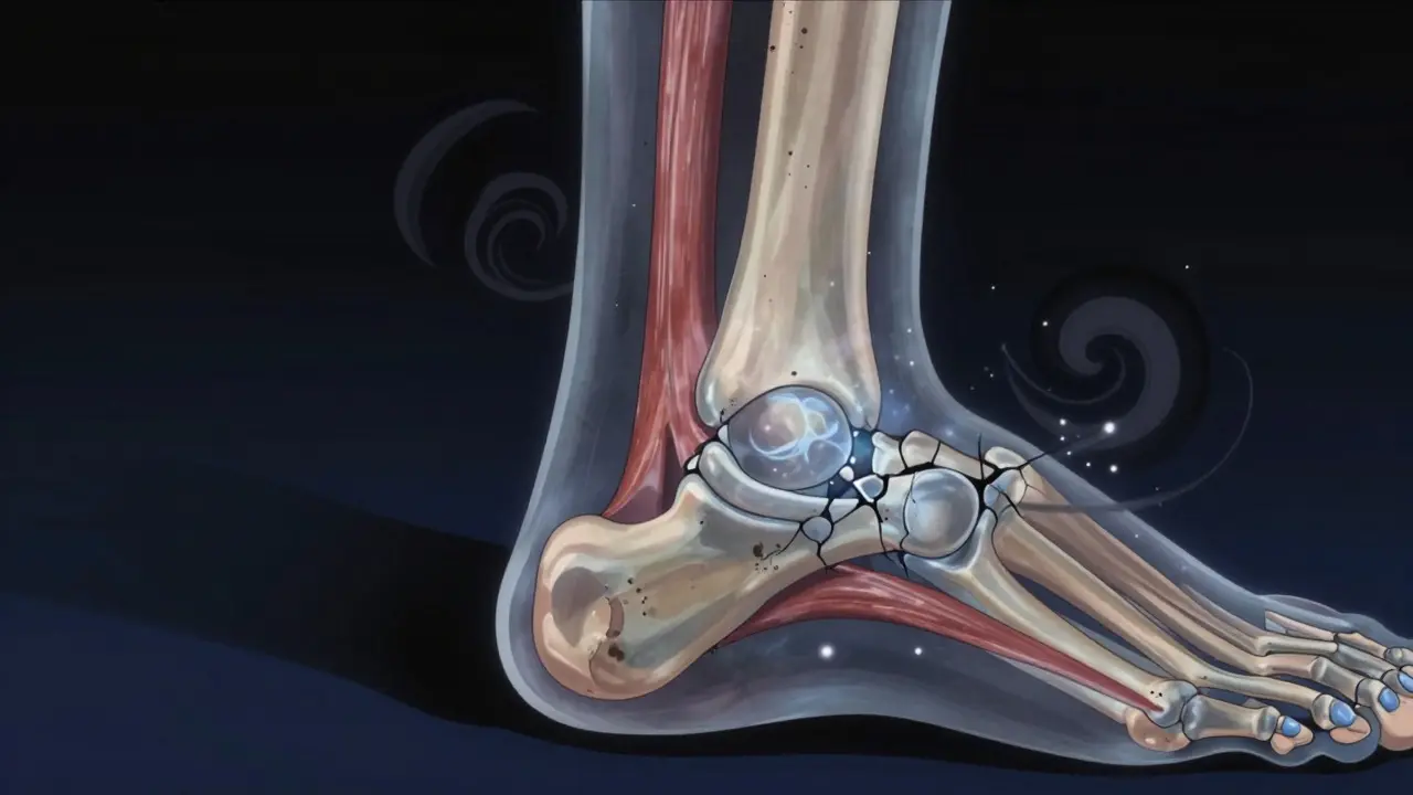 Conceptual anime art of fraying Achilles tendon structure
