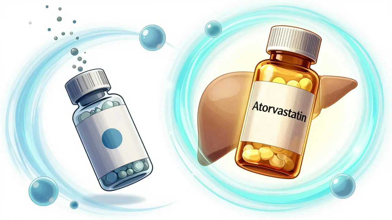 Conceptual art of long-lasting vs short-lasting statin pills
